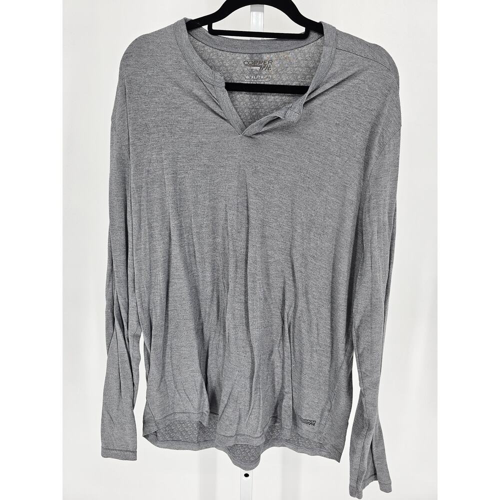 Copper Fit Mens Sz XL Long Sleeve Thermal T Shirt Gray Performance